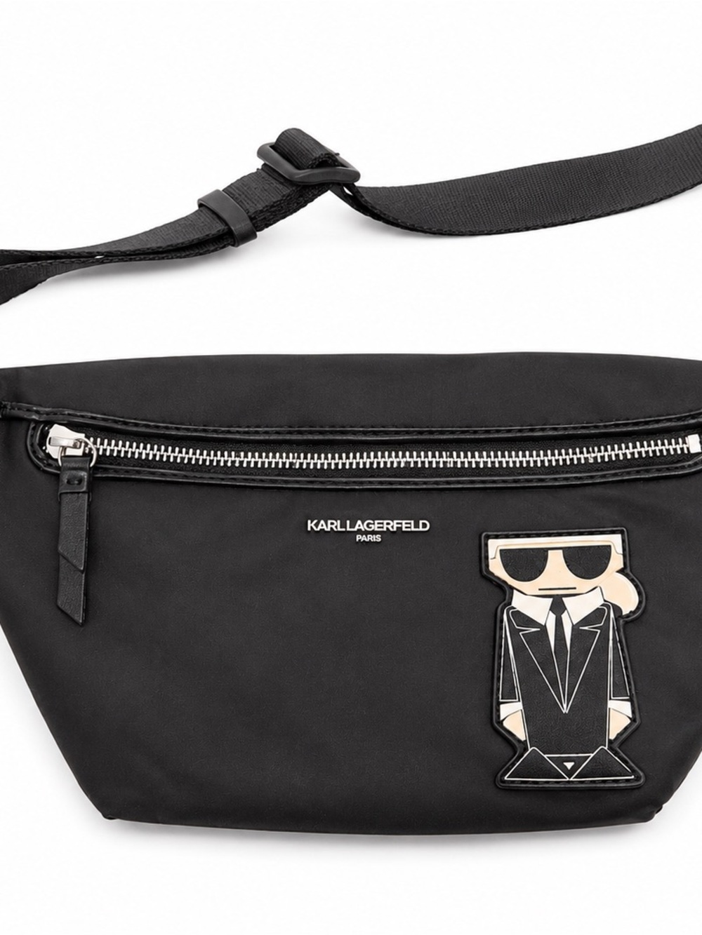 Karl Lagerfeld Black Crossbody Belt Bag with Character Patch